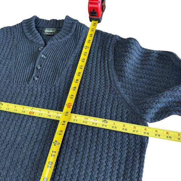 Eddie Bauer Mens Fisherman Sweater XL Pull Over Cable Knit Blue Fishermancore - Picture 6 of 7
